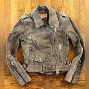 Driftwood Women's Suede Leather Moto Jacket, Belt And Zipper Detail, Size XS
